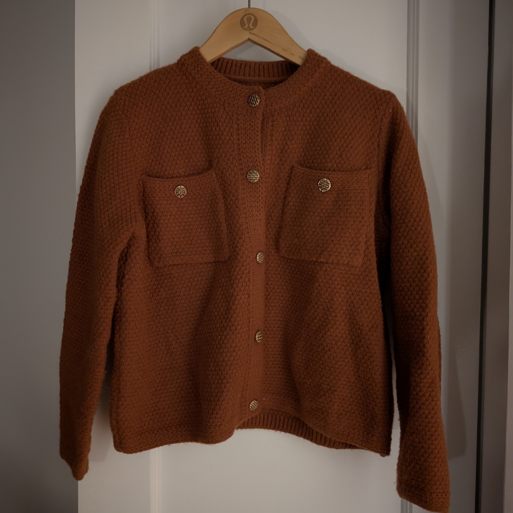 Burnt Orange Textured Cardigan with Gold Buttons